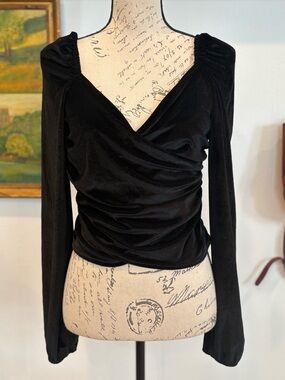 Project Social T Black Velvet Wrap-Style Long Sleeve Top